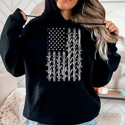 Best Farmer Life Shirt, Funny Farmer UnisexT-Shirt/Hoodie/Sweatshirt HLT00 - American Flag Corn Field Farmer Patriotic (on Back) T-Shirt (3)