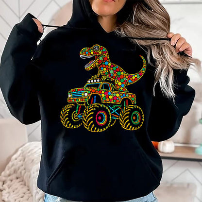 Best Dinosaur Lover Shirt, Funny Dinosaur UnisexT-Shirt/Hoodie/Sweatshirt HLT00 - Colorful Polka Dot Dinosaur Riding Monster Truck Toddler Boy T-Shirt