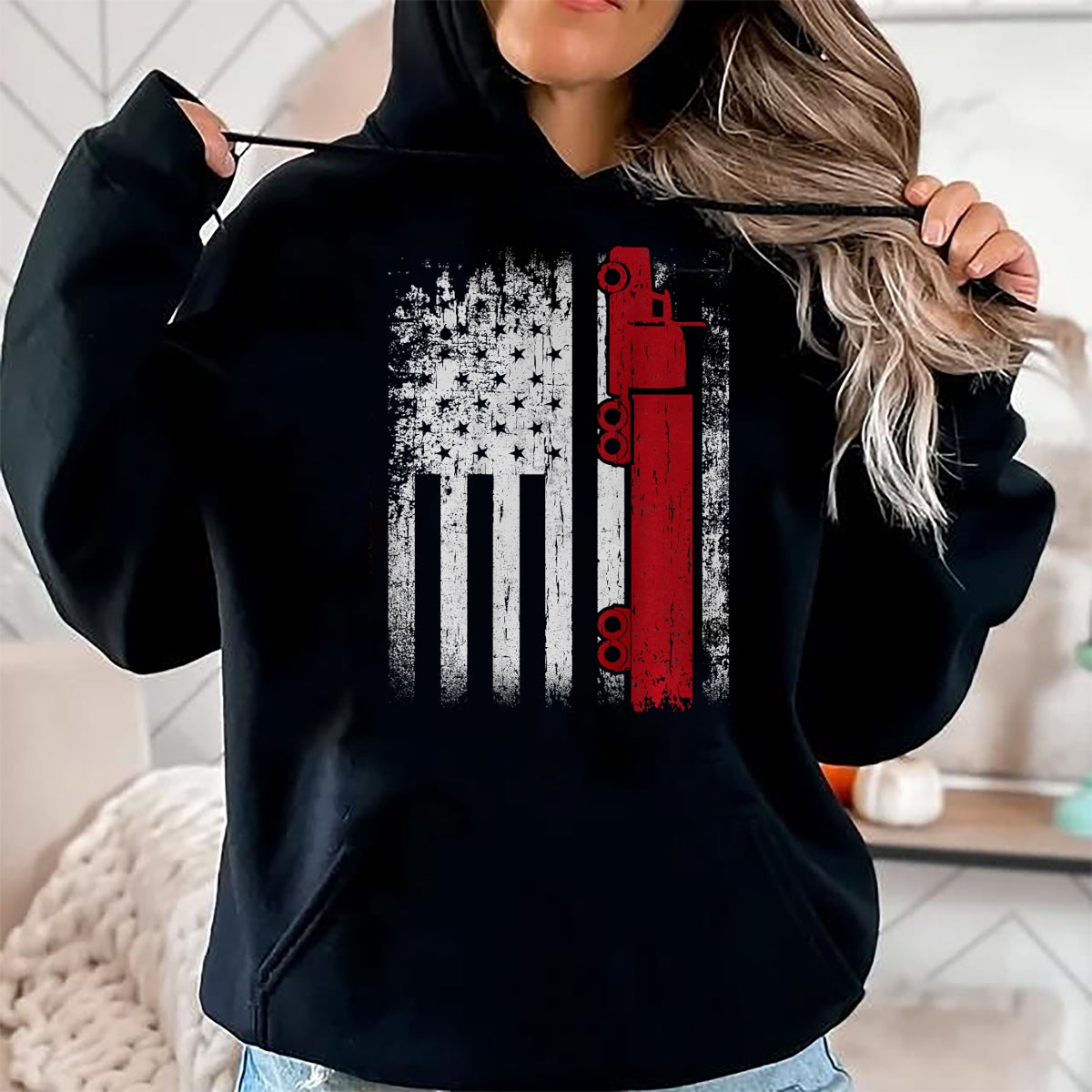 Best Truck Driver Life Shirt, Funny Trucker UnisexT-Shirt/Hoodie/Sweatshirt HLT00 - Distressed American Flag Truck Driver Design On Back T-Shirt