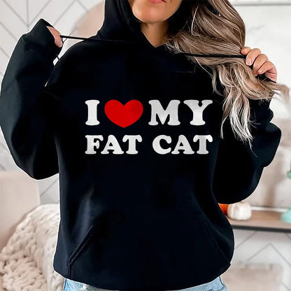 Cat Love Shirt, Funny Cat Lover Gift UnisexT-Shirt/Hoodie/Sweatshirt HLT00 - I Love My Fat Cat, I Heart My Fat Cat T-Shirt, Youth, Black, Medium