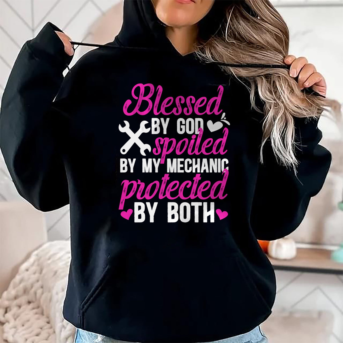 Best Wife Shirt, Wife and Husband Unisex T-Shirt/Hoodie/Sweatshirt HLT00 - Gift for wife T shirt, spoiled wife   Blessed By God Spoiled By My Mechanic Wife Of A Mechanic Pullo