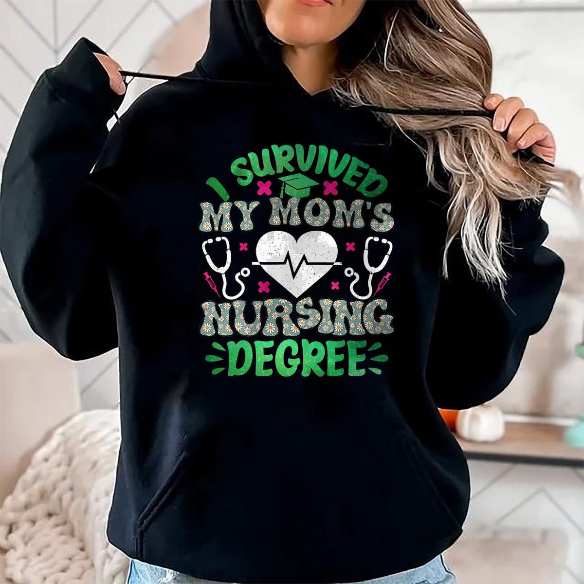 Funny Nurse Shirt, Nurse Unisex T-Shirt/Hoodie/Sweatshirt HLT00 - I Survived My Moms Nursing Degree Nursing Kids Graduation T-Shirt
