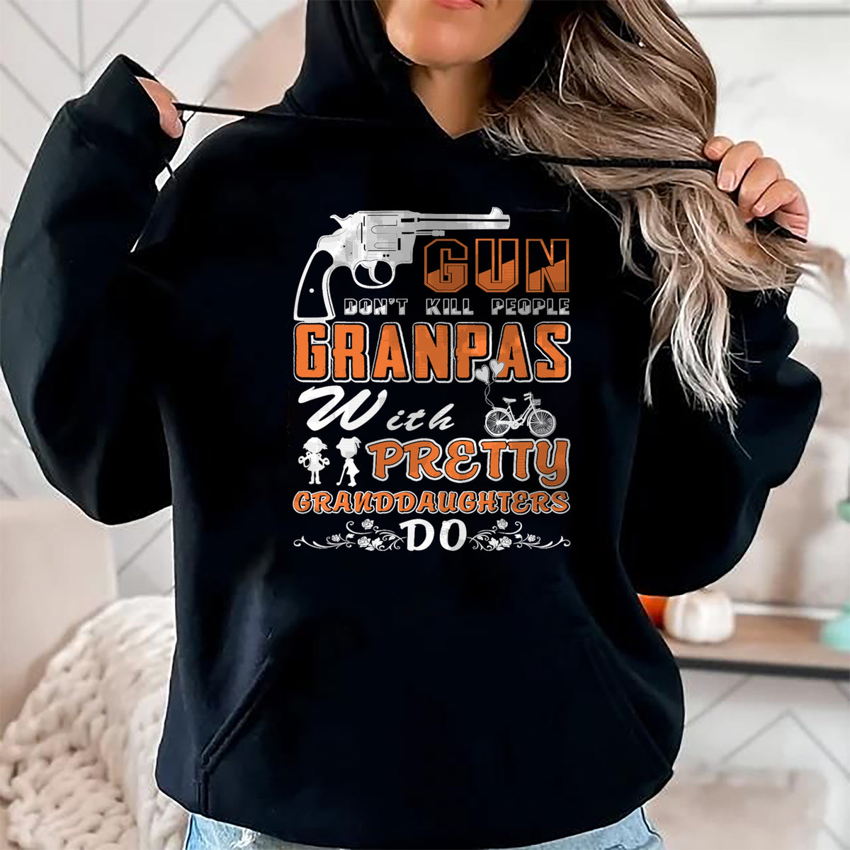 Best Grandpa Shirt, Proud Grandpa Unisex T-Shirt/Hoodie/Sweatshirt HLT00 - Guns Don't Kill People Grandpas With Pretty Granddaughter 01