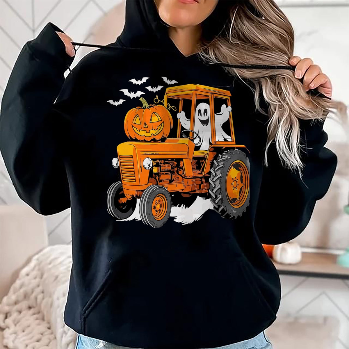 Best Farmer Life Shirt, Funny Farmer UnisexT-Shirt/Hoodie/Sweatshirt HLT00 - Farmer Tractor Ghost and Pumpkin Halloween Costume T-Shirt, Men, Navy Blue, Large