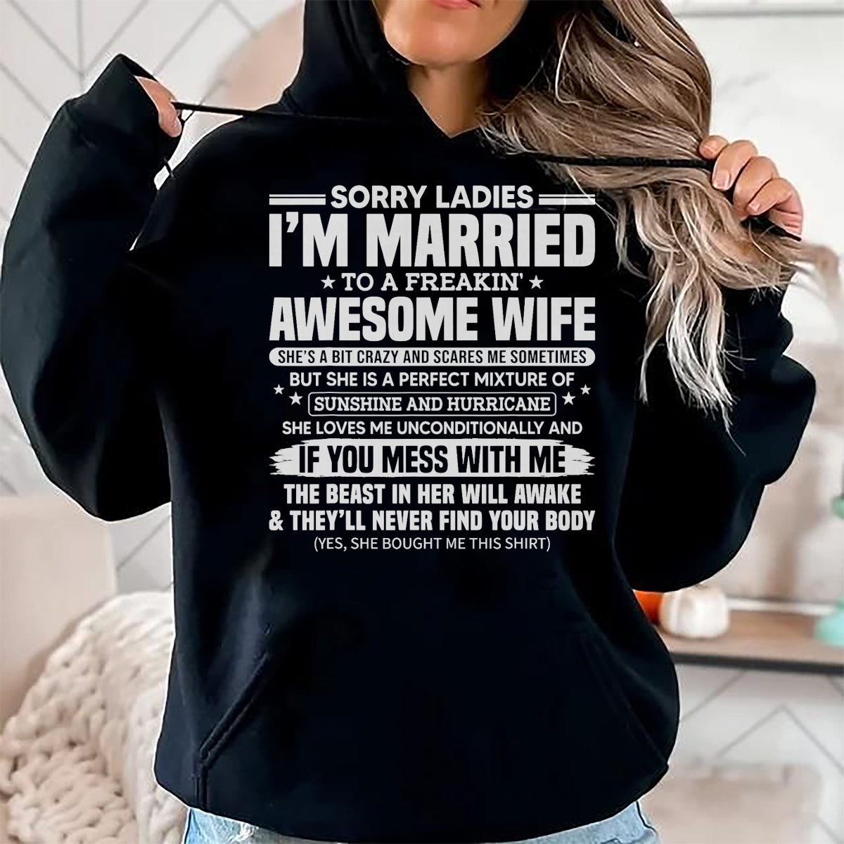 Best Husband Shirt, Wife and Husband Unisex T-Shirt/Hoodie/Sweatshirt HLT00 - Sorry Ladies I_m Married to A Freakin_ Awesome Wife Gift T-Shirt (1)