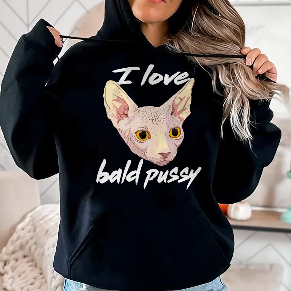 Cat Love Shirt, Funny Cat Lover Gift UnisexT-Shirt/Hoodie/Sweatshirt HLT00 - I Love Bald Pussy Adult Humor Dirty Pun Joke T-Shirt