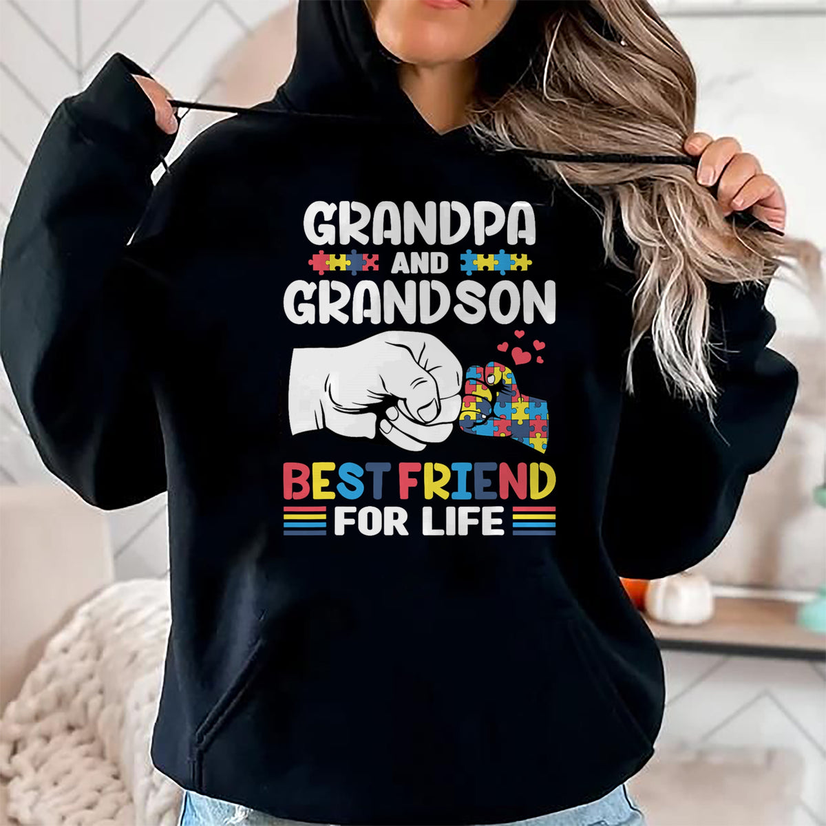 Best Grandpa Shirt, Proud Grandpa Unisex T-Shirt/Hoodie/Sweatshirt HLT00 - Proud Support Autism Grandpa And Grandson Autism Awareness T-Shirt