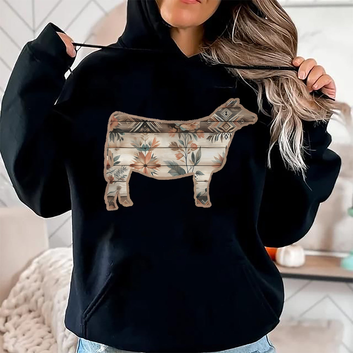Best Farmer Life Shirt, Funny Farmer UnisexT-Shirt/Hoodie/Sweatshirt HLT00 - Show Stock Beef Cow with Rustic Floral Cottage Pattern T-Shirt