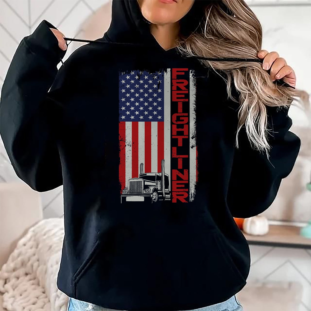 Best Truck Driver Life Shirt, Funny Trucker UnisexT-Shirt/Hoodie/Sweatshirt HLT00 - Trucker Truck Driver Halloween Pun Vintage USA American Flag T-Shirt (1)