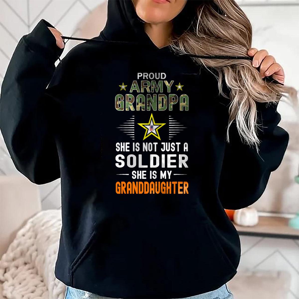Best Grandpa Shirt, Proud Grandpa Unisex T-Shirt/Hoodie/Sweatshirt HLT00 - She Is A Soldier & Is My Granddaughter-Proud Army Grandpa T-Shirt