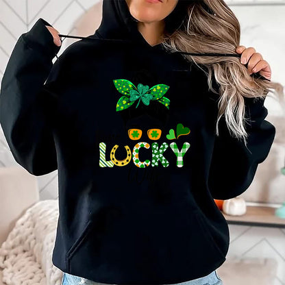 Best Wife Shirt, Wife and Husband Unisex T-Shirt/Hoodie/Sweatshirt HLT00 - Gift for wife T shirt, lucky wife   One Lucky Wife Messy Bun Irish St Patricks Day Shamrock T-Shirt