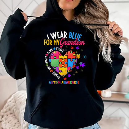 Best Grandpa Shirt, Proud Grandpa Unisex T-Shirt/Hoodie/Sweatshirt HLT00 - Grandma Grandpa I Wear Blue For My Grandson Autism Awareness T-Shirt