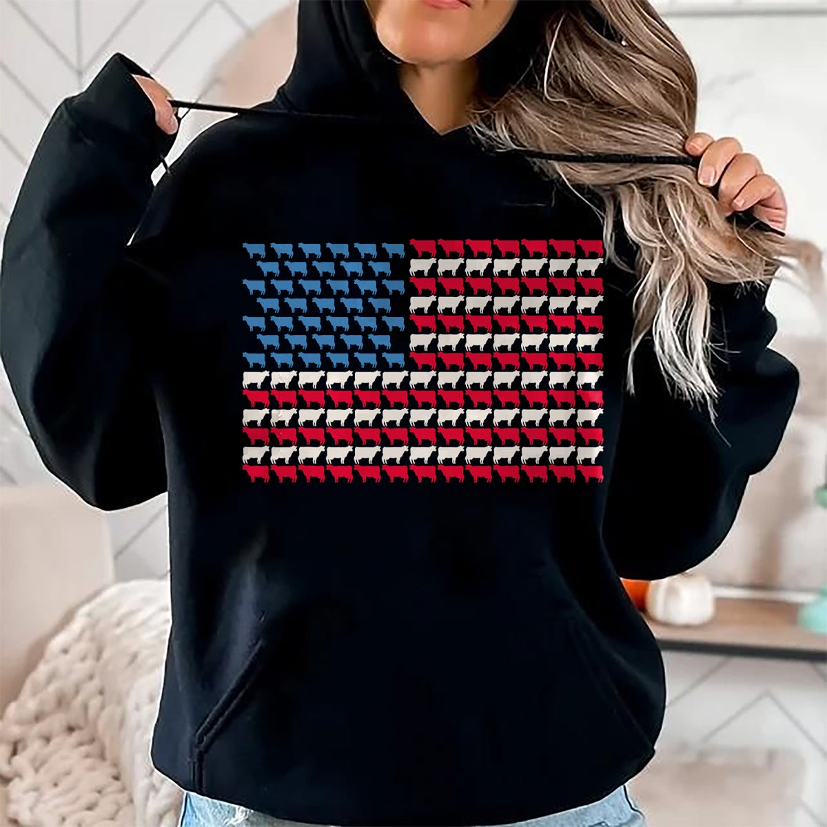 Best Farmer Life Shirt, Funny Farmer UnisexT-Shirt/Hoodie/Sweatshirt HLT00 - Cow American Flag Heifer US 4th of July Farm Cattle USA Gift T-Shirt