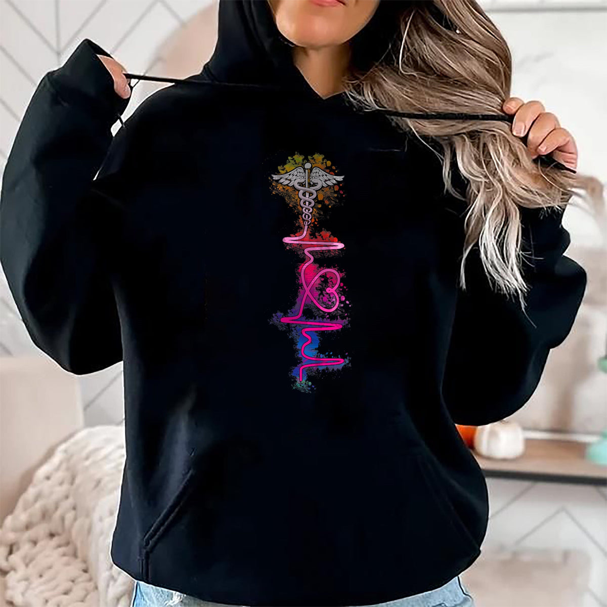 Funny Nurse Shirt, Nurse Unisex T-Shirt/Hoodie/Sweatshirt HLT00 - Proud Nurse Colorful Heartbeat Tie Dye Nursing Love Nurse T-Shirt