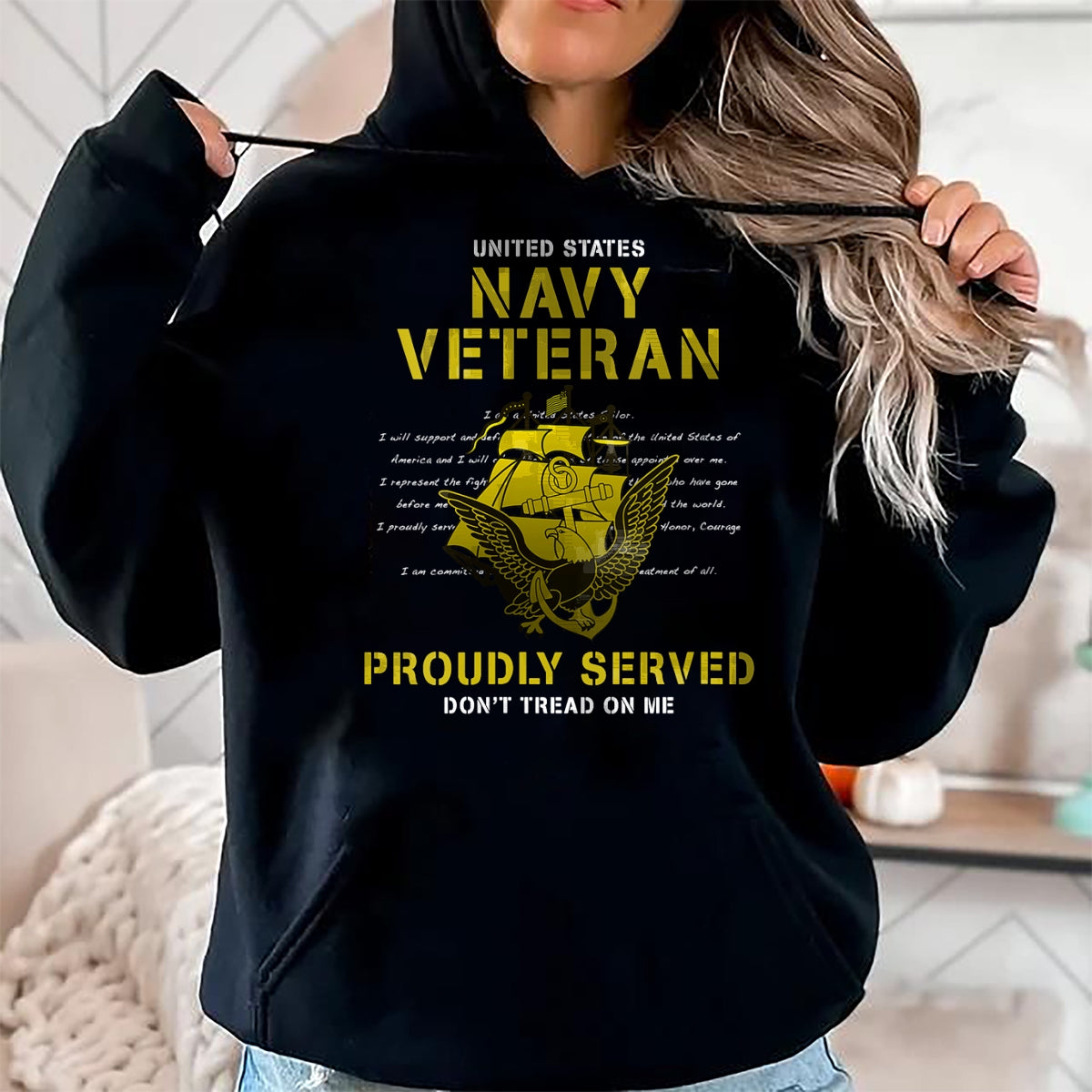Proud Veteran Shirt, Funny Veteran UnisexT-Shirt/Hoodie/Sweatshirt HLT00 - Womens Navy Veteran Proudly Served V-Neck T-Shirt