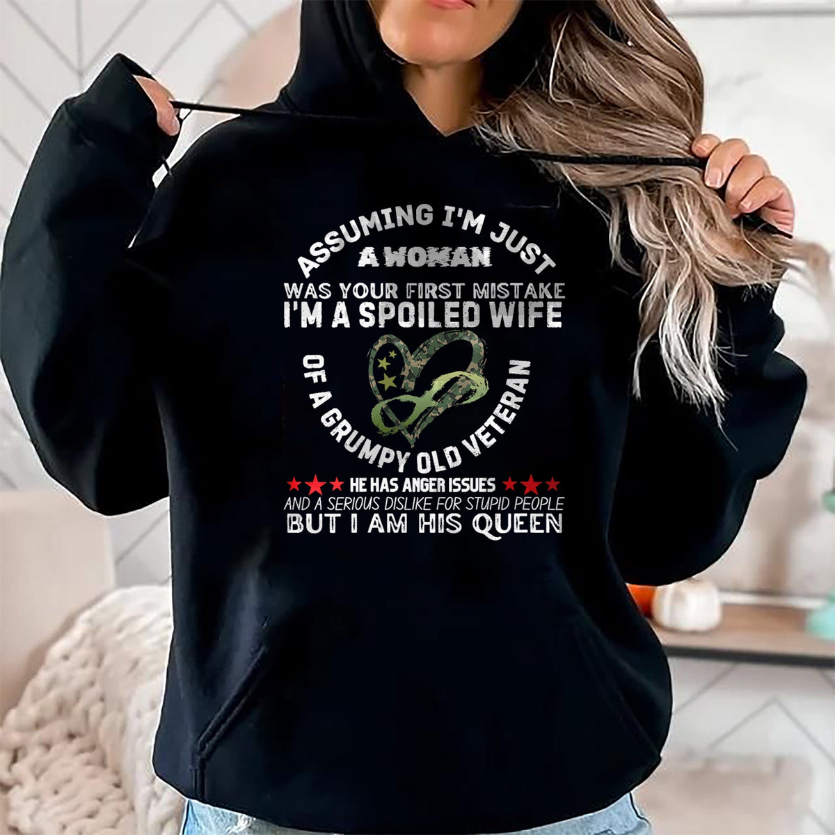 Best Wife Shirt, Wife and Husband Unisex T-Shirt/Hoodie/Sweatshirt HLT00 - Gift for wife T shirt, spoiled wife   Womens Husband Wife I'm A Spoiled Wife Of A Grumpy Old Veteran