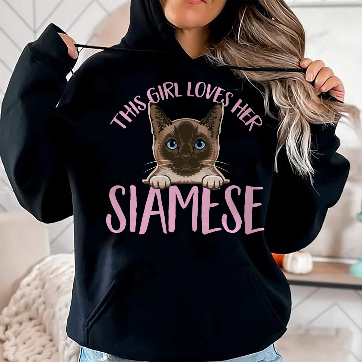 Cat Love Shirt, Funny Cat Lover Gift UnisexT-Shirt/Hoodie/Sweatshirt HLT00 - Siamese Cat This Girl Loves Her Siamese Cat T-Shirt