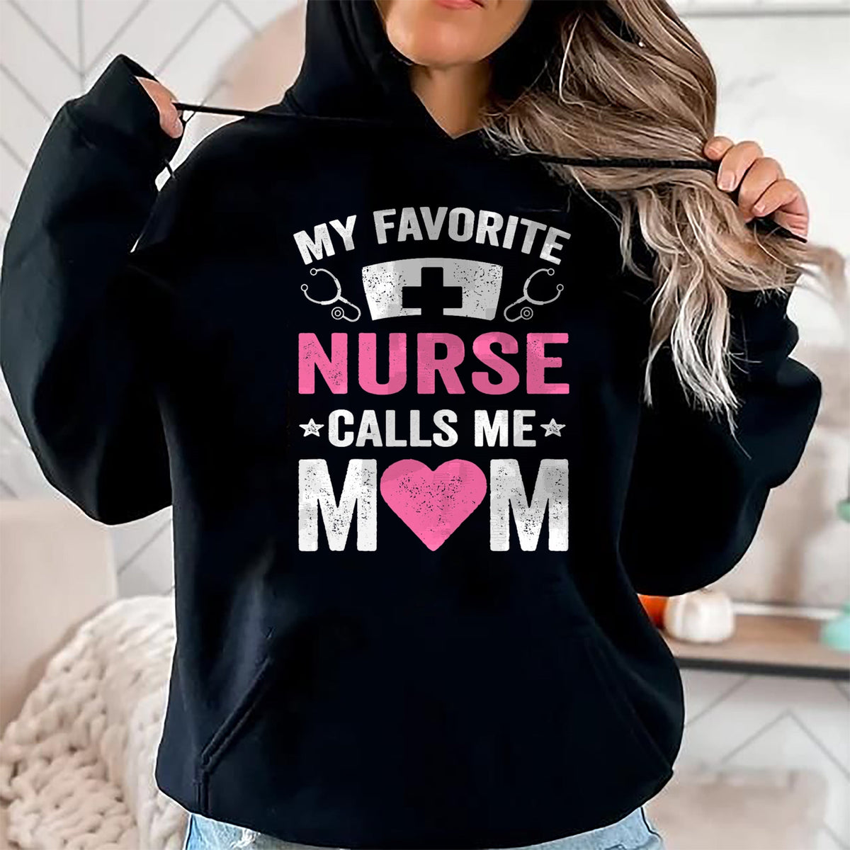 Funny Nurse Shirt, Nurse Unisex T-Shirt/Hoodie/Sweatshirt HLT00 - My Favorite Nurse Calls Me Mom - Cute Flowers Mother's Day T-Shirt