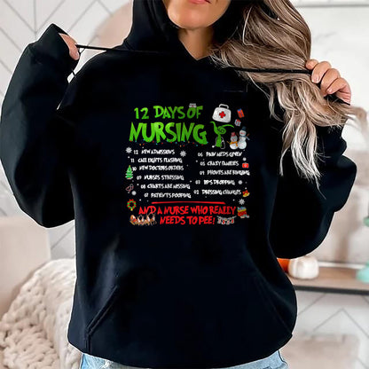 Funny Nurse Shirt, Nurse Unisex T-Shirt/Hoodie/Sweatshirt HLT00 - Nurses Merry Christmas Funny 12 Days of Nursing Xmas Pajamas T-Shirt