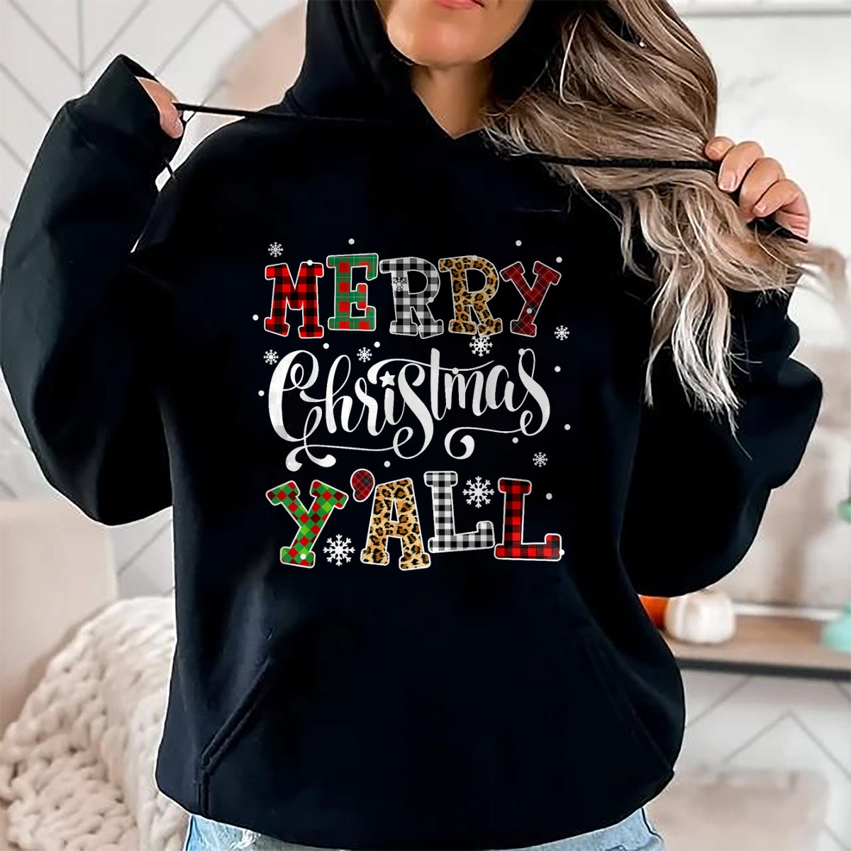 Christmas Shirts for Family, Funny christmas shirts, Christmas Unisex T-Shirt/Hoodie/Sweatshirt HLT00 - Merry Christmas Ya'll Leopard Buffalo Plaid Pajama Family T-Shirt