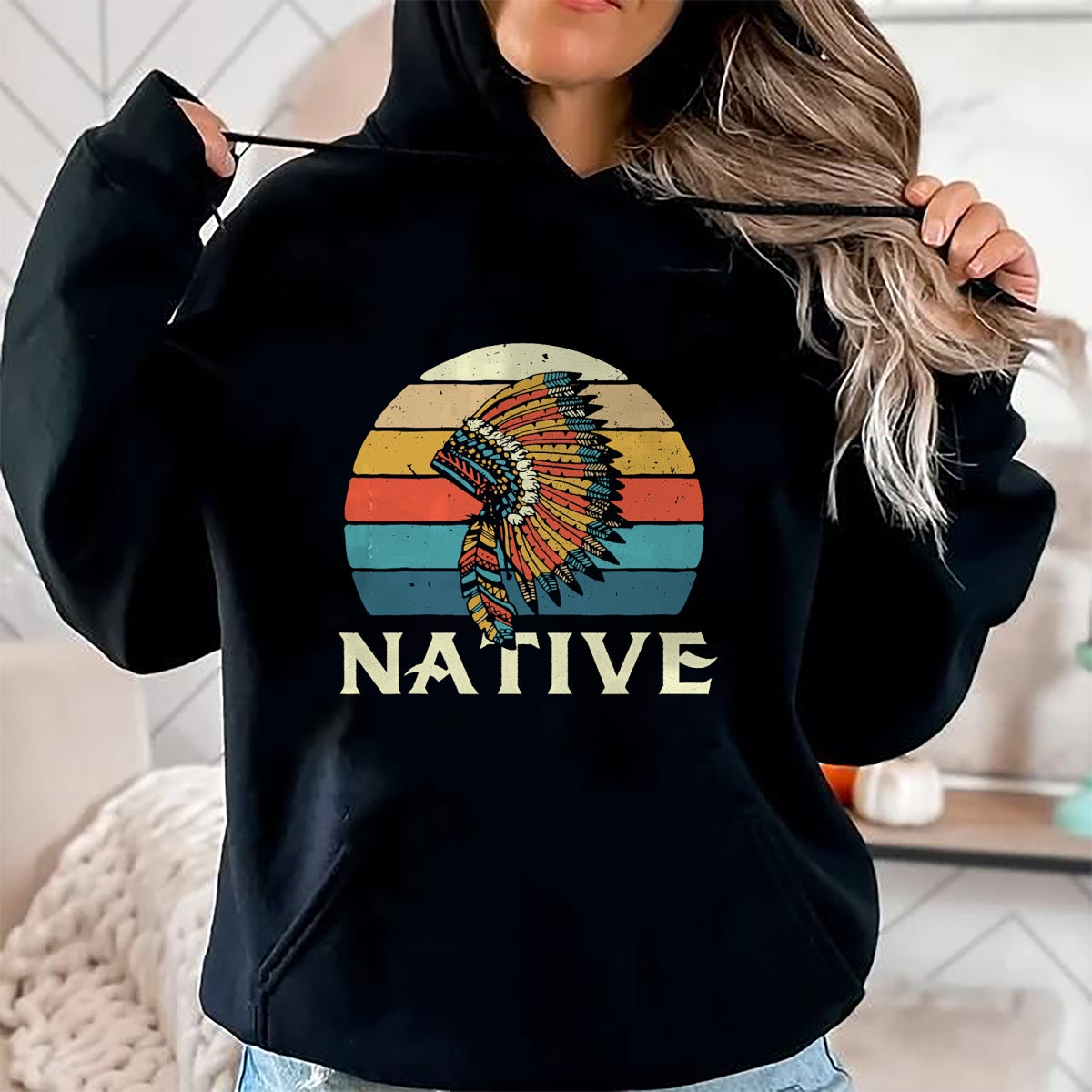 Native American T-Shirts, Vintage Native American Unisex T-Shirt/Hoodie/Sweatshirt HLT00 - Native Indian Retro Headdress Native American Blood Pride T-Shirt