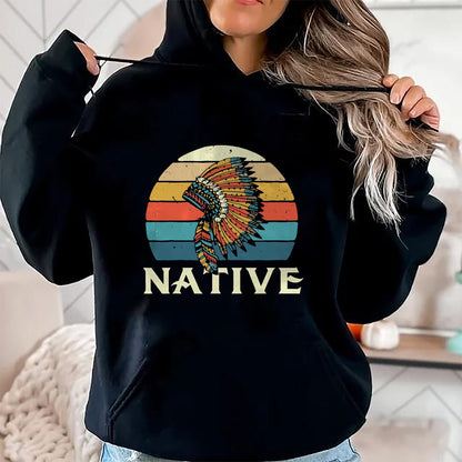Native American T-Shirts, Vintage Native American Unisex T-Shirt/Hoodie/Sweatshirt HLT00 - Native Indian Retro Headdress Native American Blood Pride T-Shirt