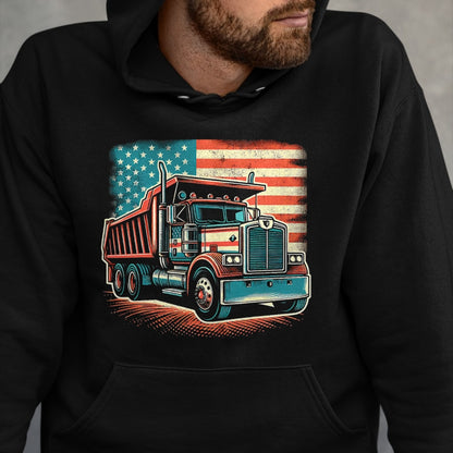 Best Truck Driver Life Shirt, Funny Trucker UnisexT-Shirt/Hoodie/Sweatshirt HLT00 - Dump Truck Driver American Flag Trucker Vintage Men Women T-Shirt