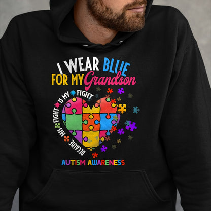 Best Grandpa Shirt, Proud Grandpa Unisex T-Shirt/Hoodie/Sweatshirt HLT00 - Grandma Grandpa I Wear Blue For My Grandson Autism Awareness T-Shirt