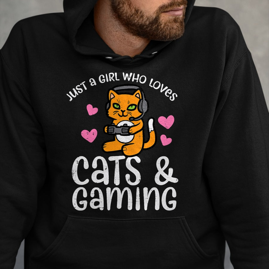 Cat Love Shirt, Funny Cat Lover Gift UnisexT-Shirt/Hoodie/Sweatshirt HLT00 - Just Girl Who Loves Cats Gaming Cute Gamer Women Girls Kids T-Shirt