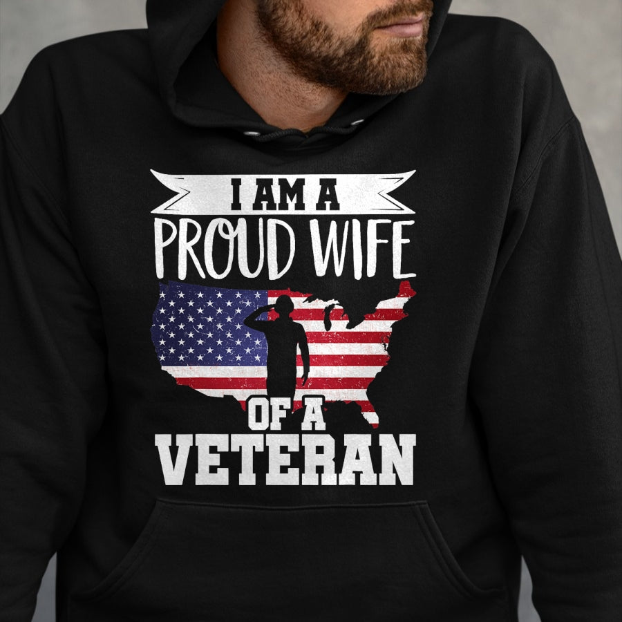 Best Wife Shirt, Wife and Husband Unisex T-Shirt/Hoodie/Sweatshirt HLT00 - Gift for wife T shirt, lucky wife   Proud Wife Of Veteran Nothing Scares Patriotic Veterans Day T-Sh