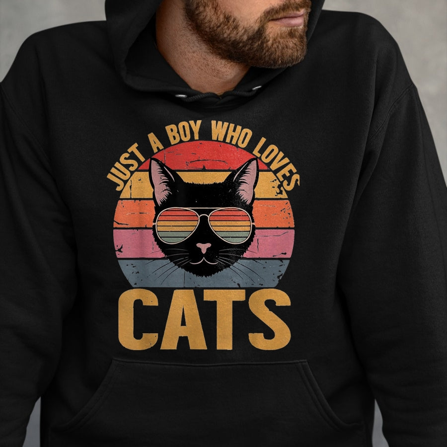 Cat Love Shirt, Funny Cat Lover Gift UnisexT-Shirt/Hoodie/Sweatshirt HLT00 - Just A Boy Who Loves Cats Retro Cat Lover Boys Kids T-Shirt, Youth, Purple Heather, Small