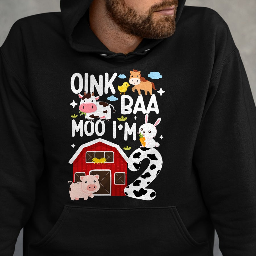 Best Farmer Life Shirt, Funny Farmer UnisexT-Shirt/Hoodie/Sweatshirt HLT00 - Oink Baa Moo I'm 2 Farm Theme Birthday 2 Year Old Party T-Shirt