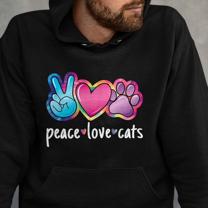Cat Love Shirt, Funny Cat Lover Gift UnisexT-Shirt/Hoodie/Sweatshirt HLT00 - Peace Love Cats Cute Cat Kitten Lover Paw Cat Women Girls T-Shirt