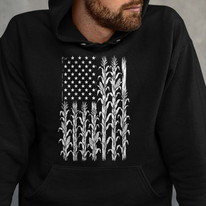 Best Farmer Life Shirt, Funny Farmer UnisexT-Shirt/Hoodie/Sweatshirt HLT00 - American Flag Corn Field Farmer Patriotic (on Back) T-Shirt (3)