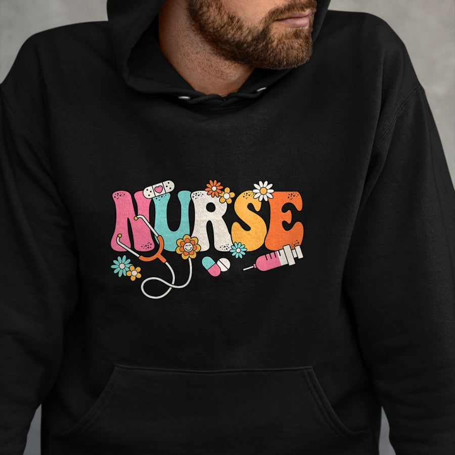 Funny Nurse Shirt, Nurse Unisex T-Shirt/Hoodie/Sweatshirt HLT00 - Cute Retro Groovy Nurse Flower Nursing T-Shirt