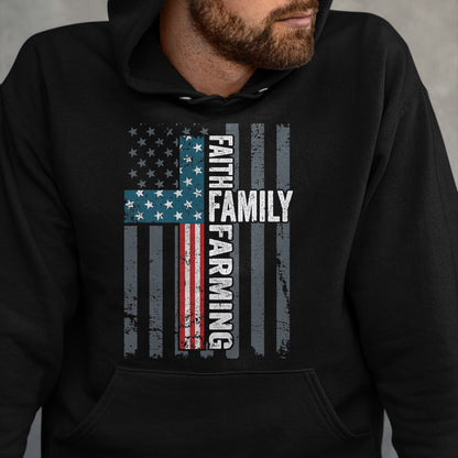 Best Farmer Life Shirt, Funny Farmer UnisexT-Shirt/Hoodie/Sweatshirt HLT00 - Faith Family Farming Freedom - Christian Farmer Cross Flag T-Shirt