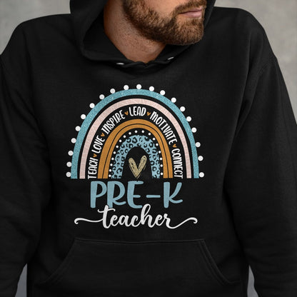 Best Teacher Shirt, Funny Teacher UnisexT-Shirt/Hoodie/Sweatshirt HLT00 - Pre-K Teacher Leopard Boho Rainbow Back to School T-Shirt