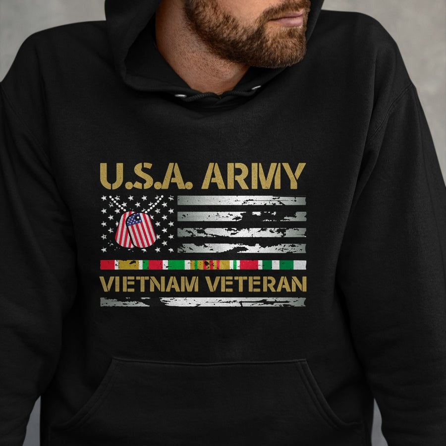 Proud Veteran Shirt, Funny Veteran UnisexT-Shirt/Hoodie/Sweatshirt HLT00 - USA Army Vietnam Veteran USA Flag Veteran Vietnam Army Long Sleeve T-Shirt