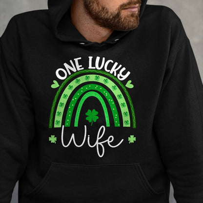 Best Wife Shirt, Wife and Husband Unisex T-Shirt/Hoodie/Sweatshirt HLT00 - Gift for wife T shirt, lucky wife   One Lucky Wife Rainbow Irish St Patricks Day Shamrock T-Shirt (1)