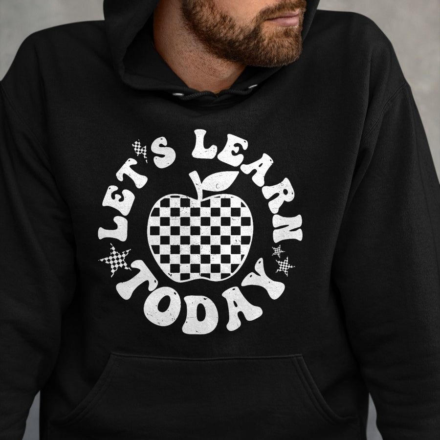 Best Teacher Shirt, Funny Teacher UnisexT-Shirt/Hoodie/Sweatshirt HLT00 - Let's Learn Today Checkered Apple Back to School Teacher T-Shirt