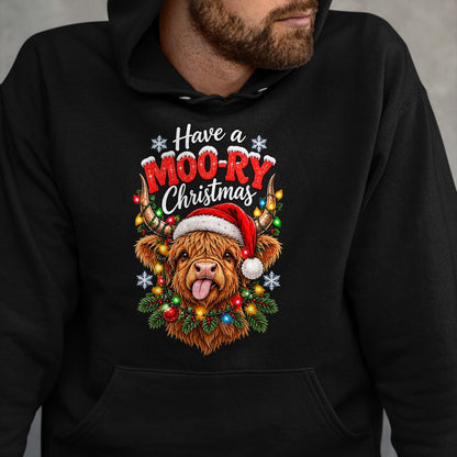Best Farmer Life Shirt, Funny Farmer UnisexT-Shirt/Hoodie/Sweatshirt HLT00 - Have a Moo-Ry Christmas Highland Cow Christmas Farmers T-Shirt