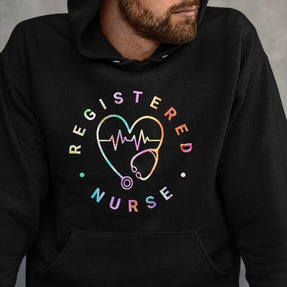 Funny Nurse Shirt, Nurse Unisex T-Shirt/Hoodie/Sweatshirt HLT00 - Registered Nurse Heart Beat Tie Dye Long Sleeve RN Nursing T-Shirt