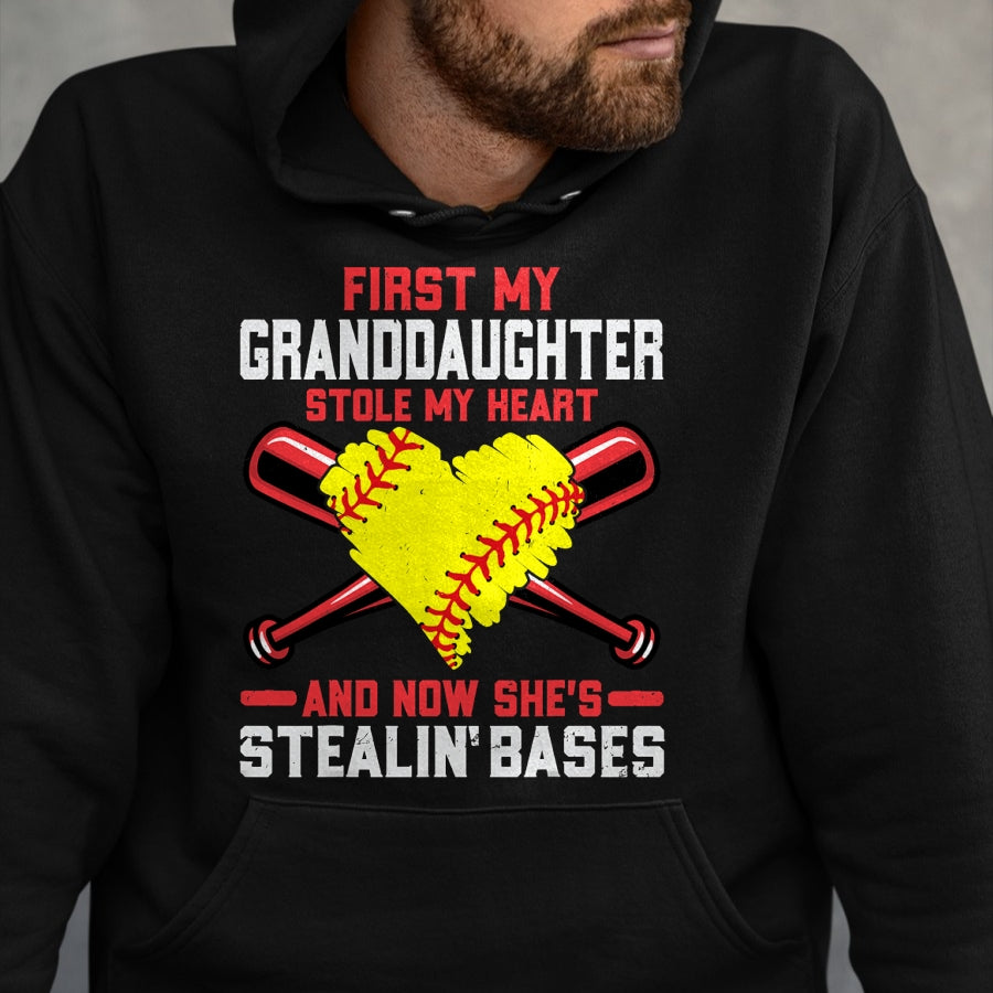 Best Grandpa Shirt, Proud Grandpa Unisex T-Shirt/Hoodie/Sweatshirt HLT00 - First My Granddaughter Stole My Heart - Softball Grandpa T-Shirt
