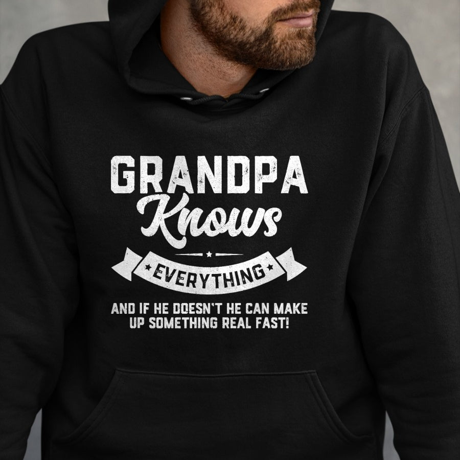Best Grandpa Shirt, Proud Grandpa Unisex T-Shirt/Hoodie/Sweatshirt HLT00 - Grandpa Knows Everything 60th Gift Funny Father's Day T-Shirt