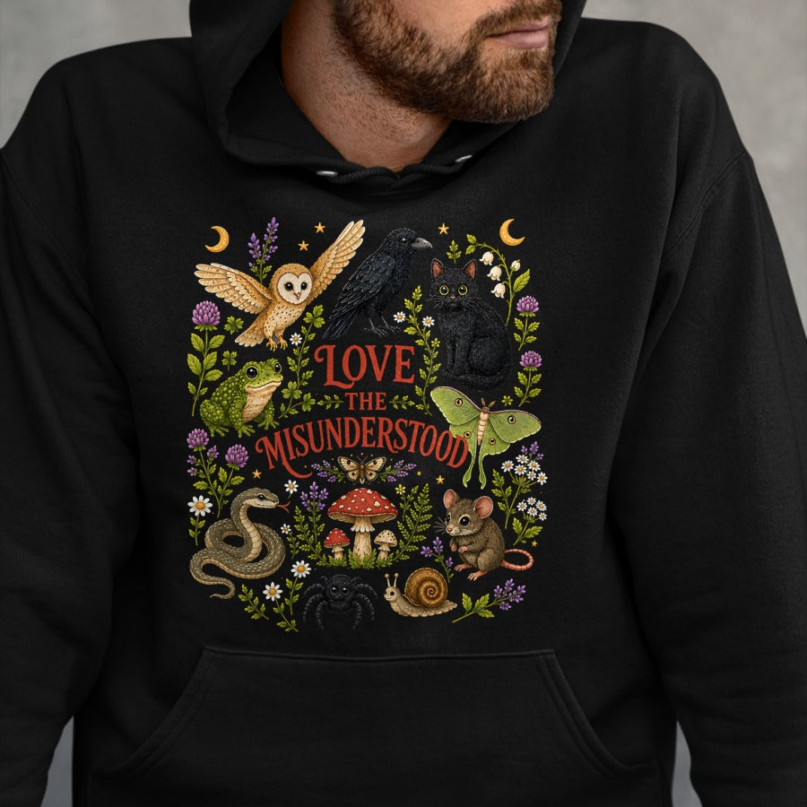 Cat Love Shirt, Funny Cat Lover Gift UnisexT-Shirt/Hoodie/Sweatshirt HLT00 - Love The Misunderstood Bat Raven Cat Snake Spider Moth Frog T-Shirt (3)