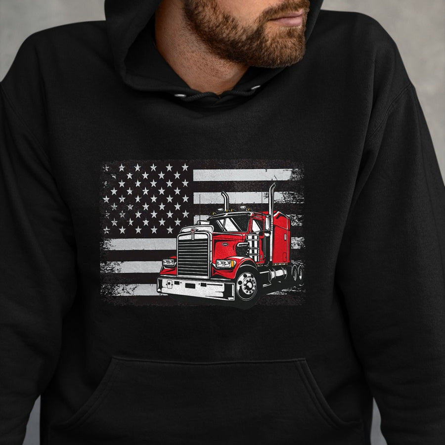 Best Truck Driver Life Shirt, Funny Trucker UnisexT-Shirt/Hoodie/Sweatshirt HLT00 - US American Flag Semi Truck Driver T-Shirt (3)