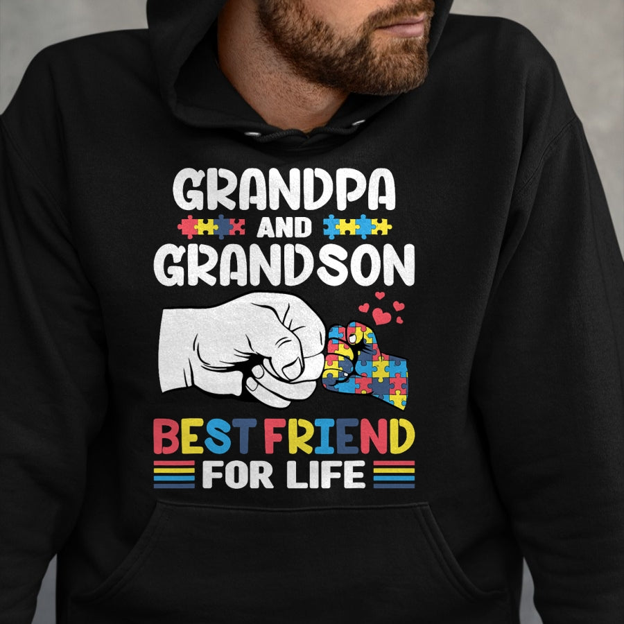 Best Grandpa Shirt, Proud Grandpa Unisex T-Shirt/Hoodie/Sweatshirt HLT00 - Proud Support Autism Grandpa And Grandson Autism Awareness T-Shirt