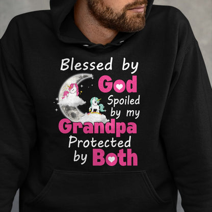 Best Wife Shirt, Wife and Husband Unisex T-Shirt/Hoodie/Sweatshirt HLT00 - Blessed By God Spoiled By My Grandpa Protected By Both T-Shirt