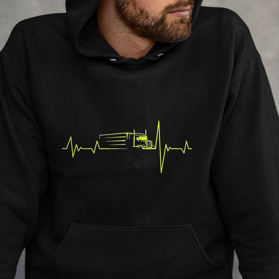 Best Truck Driver Life Shirt, Funny Trucker UnisexT-Shirt/Hoodie/Sweatshirt HLT00 - Truck Driver Heart beat 18 Wheeler semi-Trailer Tractor T-Shirt, Men, Black, 3X-Large