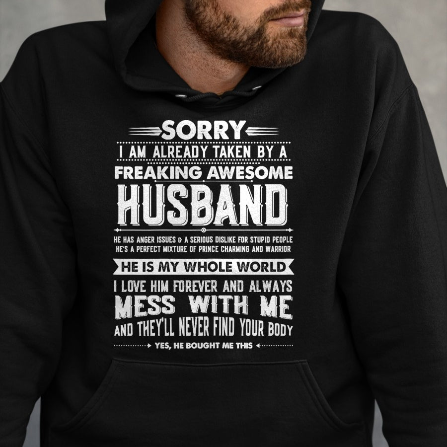 Best Wife Shirt, Wife and Husband Unisex T-Shirt/Hoodie/Sweatshirt HLT00 - Taken by a Freaking Awesome Husband Funny Wife T-Shirt